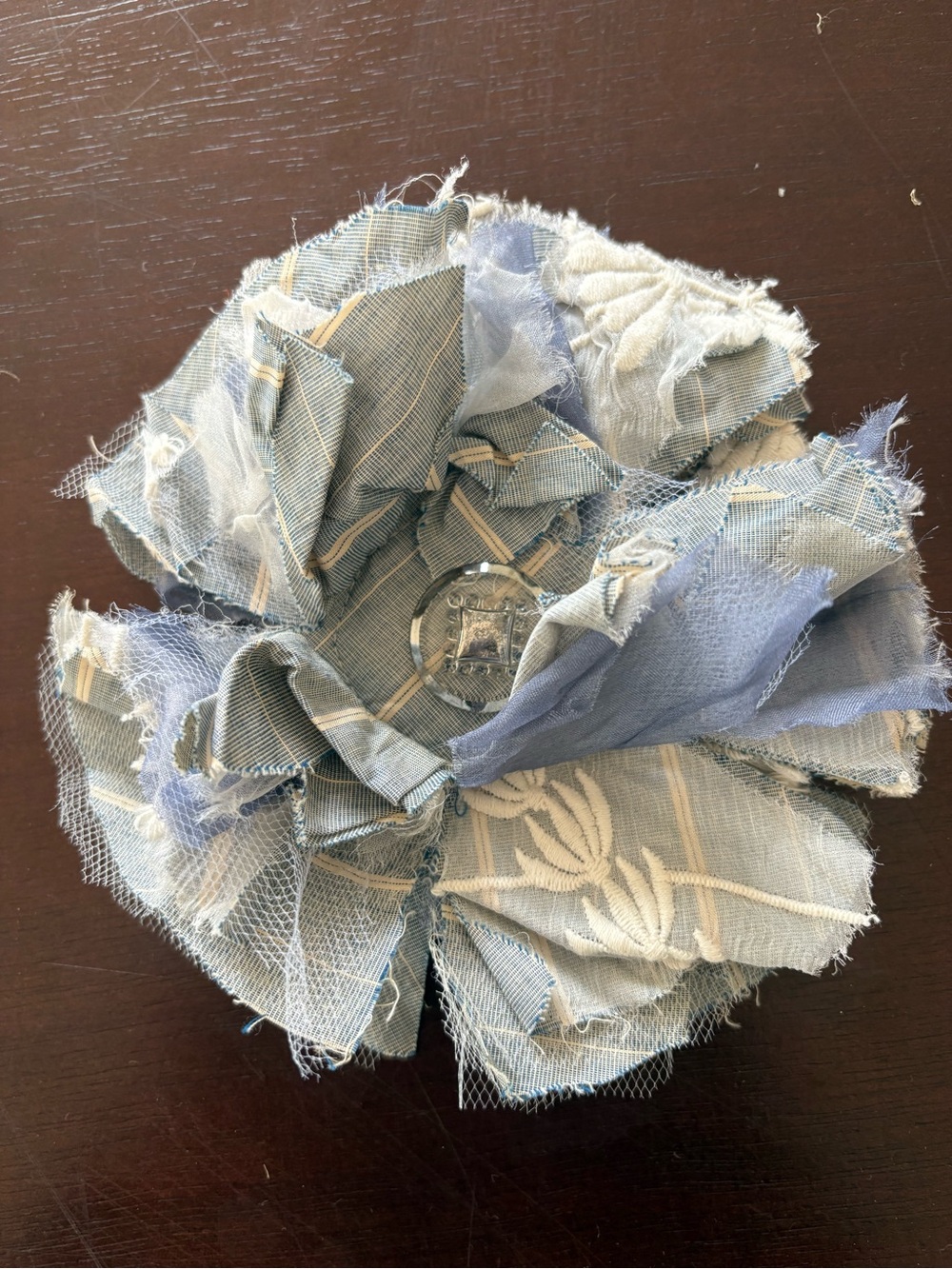 Handmade Light Blue Fabric Flower Brooch - Women's Floral Pin